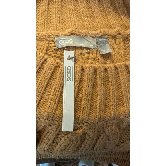 NWT Asos Beige Carmel Long Sleeve Chunky Cable Knit Sweater Mock Neck Women's  8 - Picture 5 of 11